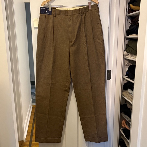 NWT Men’s Polo Ralph Lauren Brown Wool Herringbone Siena Pant 36x32 - Picture 2 of 8